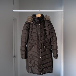 MICHAEL Michael Kors Faux-Fur-Trim Hooded Puffer Coat | Army Green | Size S